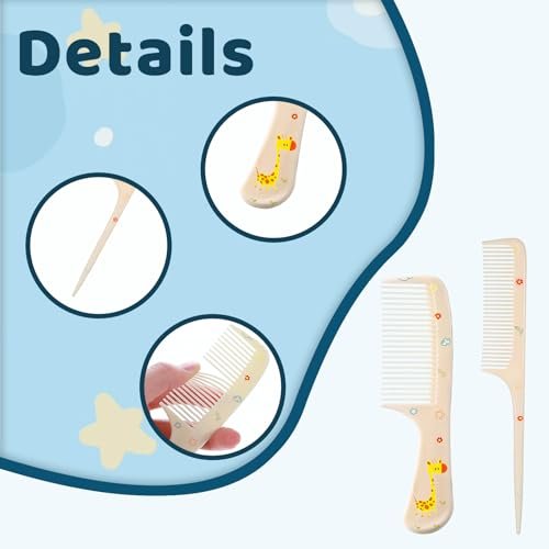 Cute Hair Comb Set for Kids & Adults – 4 Pcs Fine Tooth Rat Tail Comb, Detangling Brush for All Hair Types (Yellow & Blue) - görsel 6