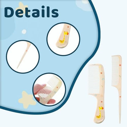 Cute Hair Comb Set for Kids & Adults – 4 Pcs Fine Tooth Rat Tail Comb, Detangling Brush for All Hair Types (Yellow & Blue)
