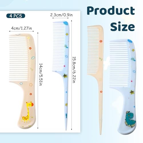 Cute Hair Comb Set for Kids & Adults – 4 Pcs Fine Tooth Rat Tail Comb, Detangling Brush for All Hair Types (Yellow & Blue) - görsel 4
