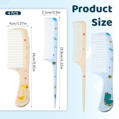 Cute Hair Comb Set for Kids & Adults – 4 Pcs Fine Tooth Rat Tail Comb, Detangling Brush for All Hair Types (Yellow & Blue)