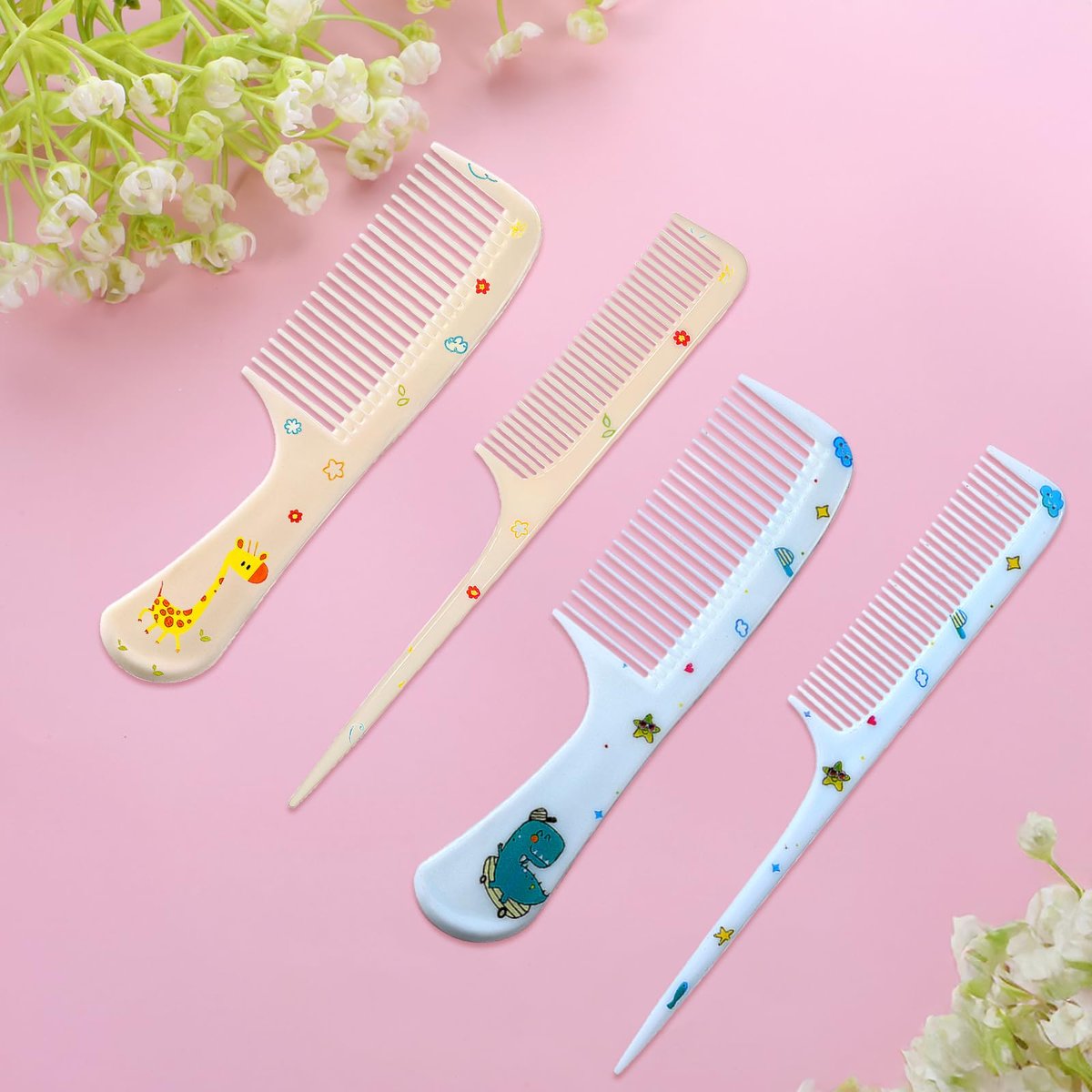 Cute Hair Comb Set for Kids & Adults – 4 Pcs Fine Tooth Rat Tail Comb, Detangling Brush for All Hair Types (Yellow & Blue) - görsel 7