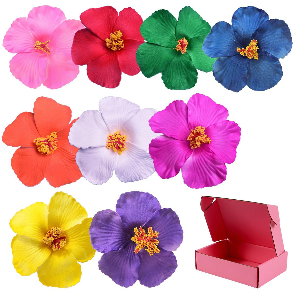 9PCS Different-Colored Flower Hair Clips for Girls and Women, 4" Hibiscus Hawaiian Hair Clips for Summer Vacation, Beach Party Accessories - görsel 1