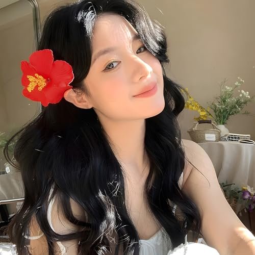 9PCS Different-Colored Flower Hair Clips for Girls and Women, 4" Hibiscus Hawaiian Hair Clips for Summer Vacation, Beach Party Accessories - görsel 8