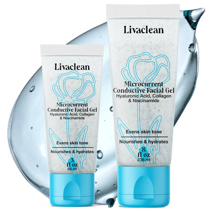 LivaClean 2-Pack Conductive Gel for Microcurrent & RF Facial Devices | 8oz + 3oz with Aloe Vera, Hyaluronic Acid, Blue Tansy & Jojoba Oil | Hydrating Face Moisturizer for All Skin Types Avelisse