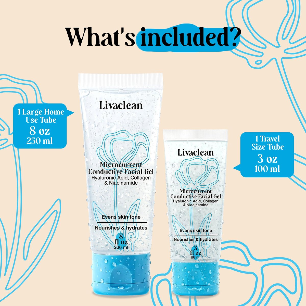 LivaClean 2-Pack Conductive Gel for Microcurrent & RF Facial Devices | 8oz + 3oz with Aloe Vera, Hyaluronic Acid, Blue Tansy & Jojoba Oil | Hydrating Face Moisturizer for All Skin Types Avelisse