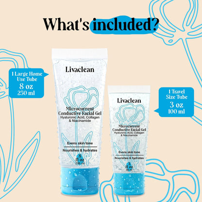 LivaClean 2-Pack Conductive Gel for Microcurrent & RF Facial Devices | 8oz + 3oz with Aloe Vera, Hyaluronic Acid, Blue Tansy & Jojoba Oil | Hydrating Face Moisturizer for All Skin Types Avelisse