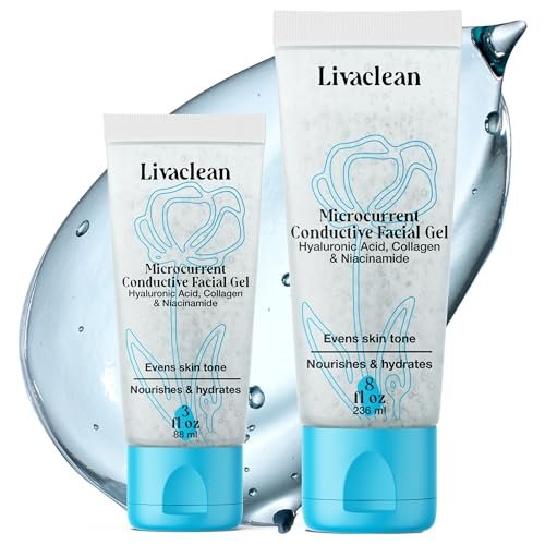 LivaClean 2-Pack Conductive Gel for Microcurrent & RF Facial Devices | 8oz + 3oz with Aloe Vera, Hyaluronic Acid, Blue Tansy & Jojoba Oil | Hydrating Face Moisturizer for All Skin Types Avelisse