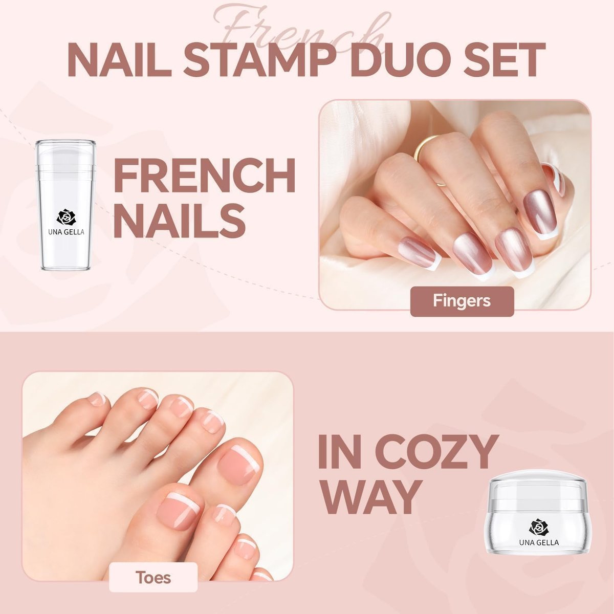 Una Gella French Tip Tool Stamp Kit - Two Sizes French Nails Manicure Stamper for Almond, Square, Coffin Nails & Toes - Easy DIY Nail Art at Home - görsel 7
