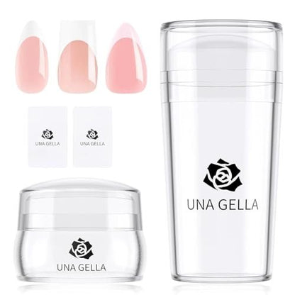 Una Gella French Tip Tool Stamp Kit - Two Sizes French Nails Manicure Stamper for Almond, Square, Coffin Nails & Toes - Easy DIY Nail Art at Home