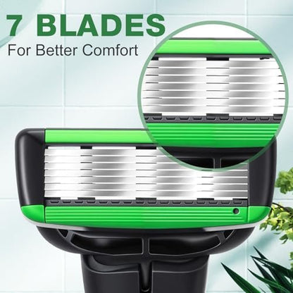 Leriton 34-Piece Shaving Kit for Men – Disposable Razors Set with Refillable 7-Blade Razors, Travel Shave Set for Sensitive Skin, 2 Handles + 32 Blade Refills Avelisse