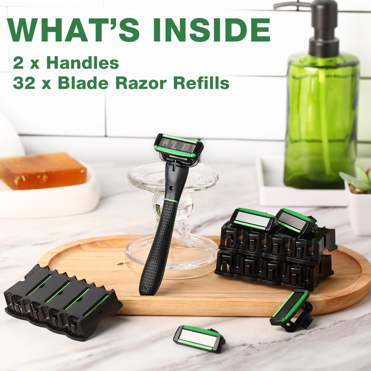 Leriton 34-Piece Shaving Kit for Men – Disposable Razors Set with Refillable 7-Blade Razors, Travel Shave Set for Sensitive Skin, 2 Handles + 32 Blade Refills Avelisse