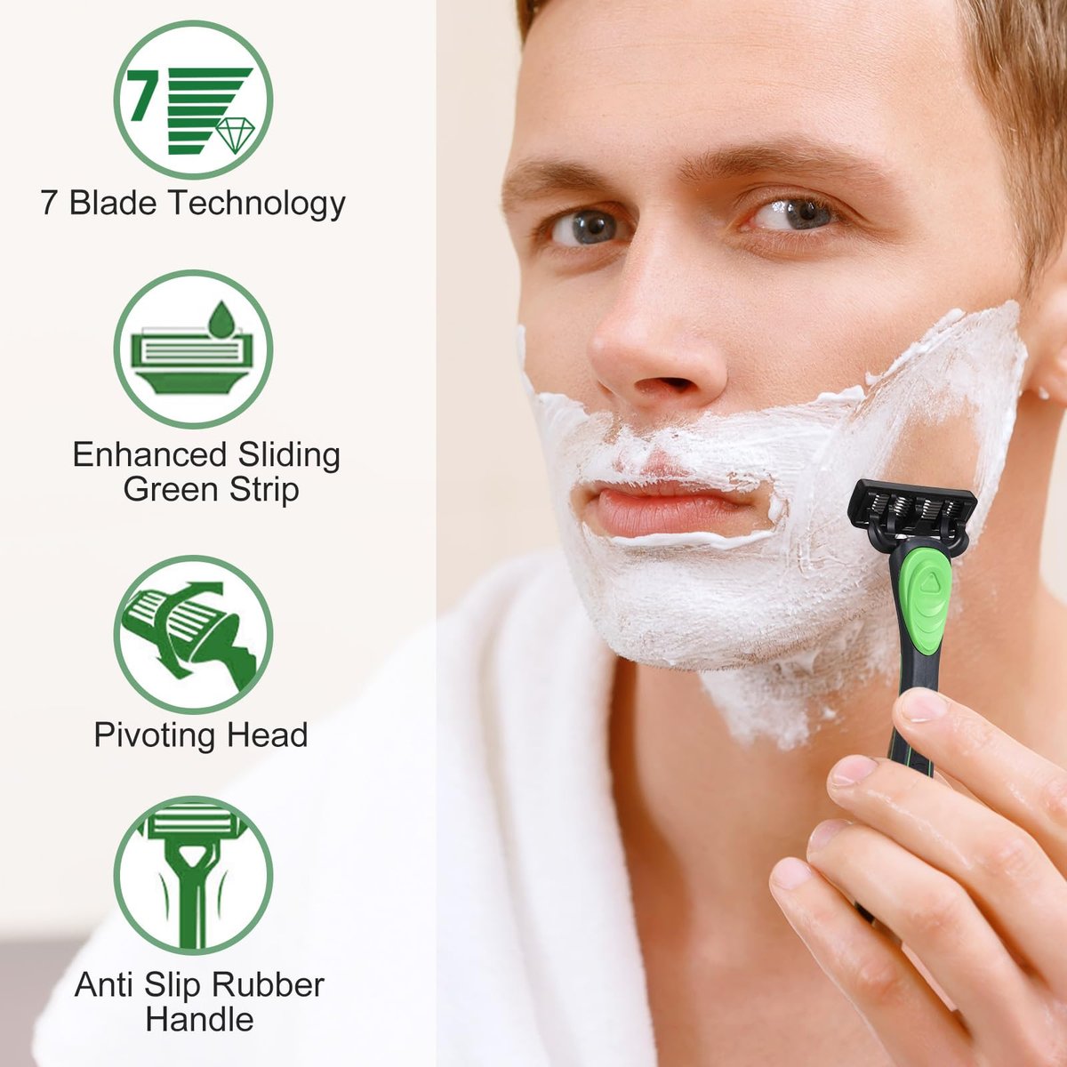 Leriton 34-Piece Shaving Kit for Men – Disposable Razors Set with Refillable 7-Blade Razors, Travel Shave Set for Sensitive Skin, 2 Handles + 32 Blade Refills Avelisse