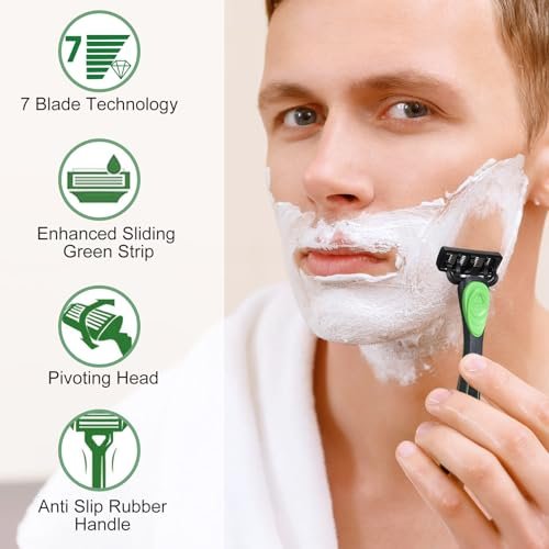 Leriton 34-Piece Shaving Kit for Men – Disposable Razors Set with Refillable 7-Blade Razors, Travel Shave Set for Sensitive Skin, 2 Handles + 32 Blade Refills Avelisse