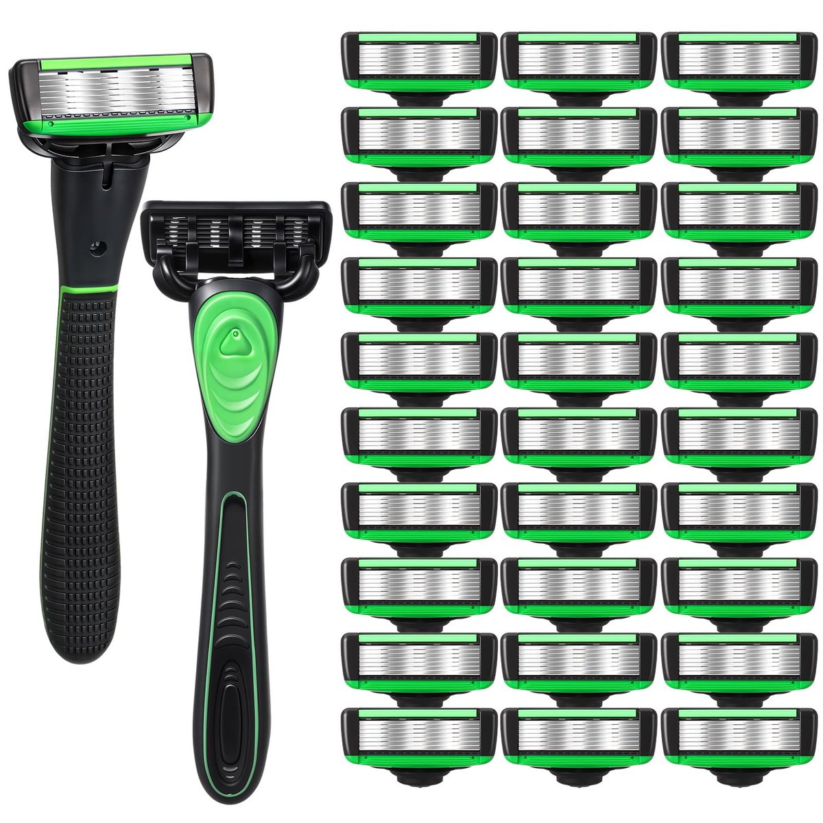 Leriton 34-Piece Shaving Kit for Men – Disposable Razors Set with Refillable 7-Blade Razors, Travel Shave Set for Sensitive Skin, 2 Handles + 32 Blade Refills Avelisse