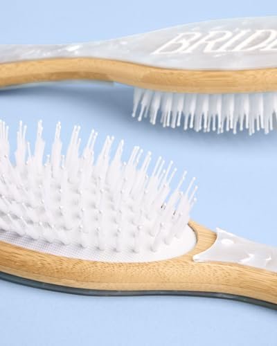 xo, Fetti Bride Hair Brush - Bamboo & Pearlescent Acrylic Wedding Hairbrush for Bachelorette, Bridal Shower, Engagement & Wedding Day Avelisse