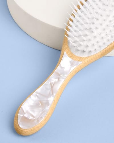 xo, Fetti Bride Hair Brush - Bamboo & Pearlescent Acrylic Wedding Hairbrush for Bachelorette, Bridal Shower, Engagement & Wedding Day Avelisse