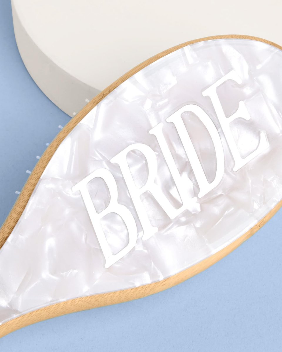 xo, Fetti Bride Hair Brush - Bamboo & Pearlescent Acrylic Wedding Hairbrush for Bachelorette, Bridal Shower, Engagement & Wedding Day Avelisse
