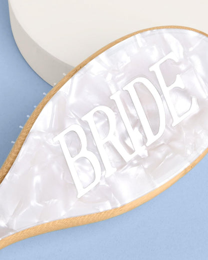 xo, Fetti Bride Hair Brush - Bamboo & Pearlescent Acrylic Wedding Hairbrush for Bachelorette, Bridal Shower, Engagement & Wedding Day Avelisse