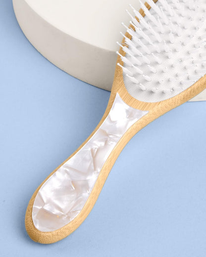 xo, Fetti Bride Hair Brush - Bamboo & Pearlescent Acrylic Wedding Hairbrush for Bachelorette, Bridal Shower, Engagement & Wedding Day Avelisse