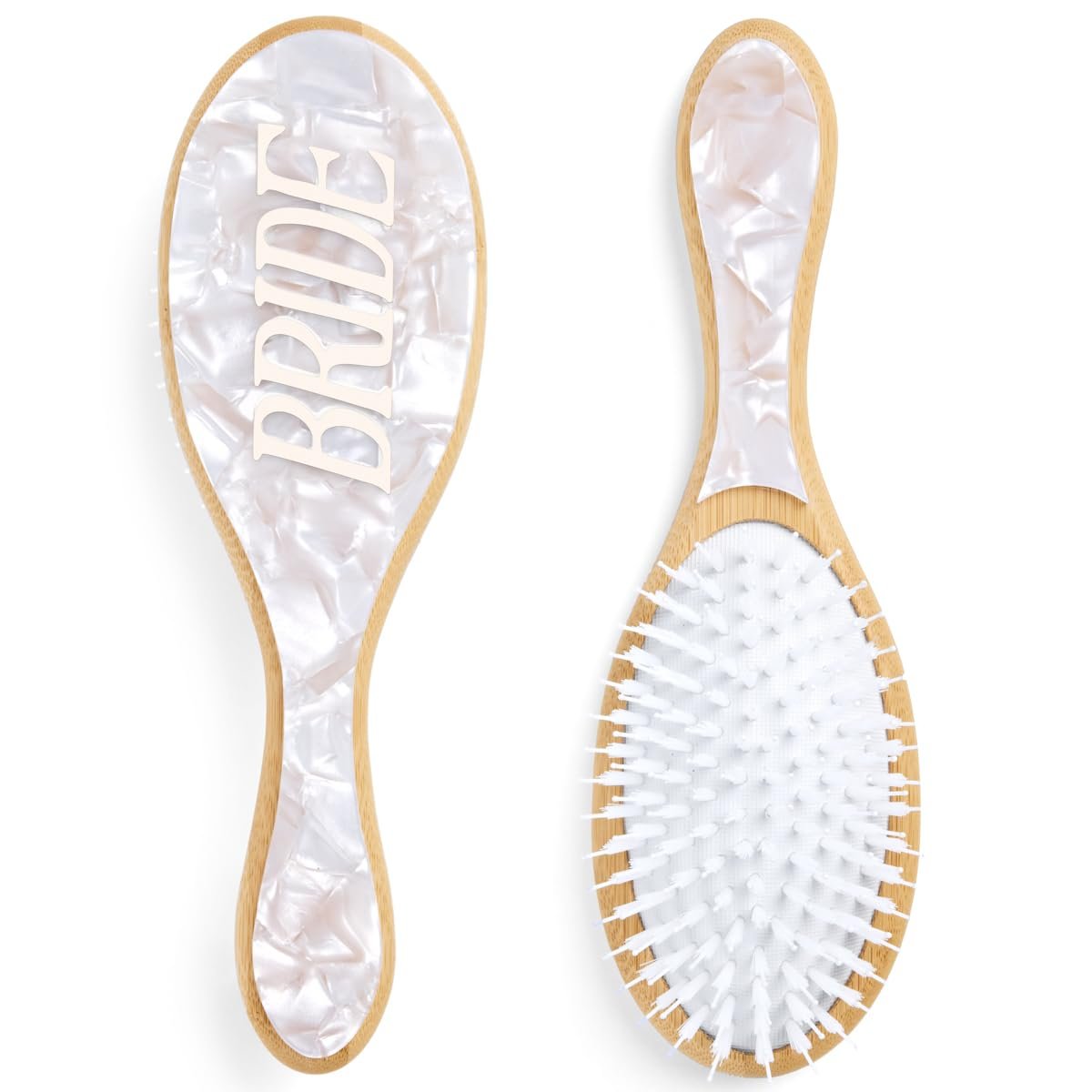 xo, Fetti Bride Hair Brush - Bamboo & Pearlescent Acrylic Wedding Hairbrush for Bachelorette, Bridal Shower, Engagement & Wedding Day Avelisse