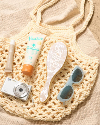 xo, Fetti Bride Hair Brush - Bamboo & Pearlescent Acrylic Wedding Hairbrush for Bachelorette, Bridal Shower, Engagement & Wedding Day Avelisse