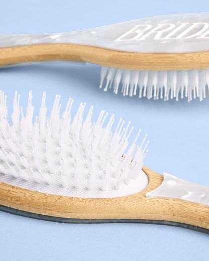 xo, Fetti Bride Hair Brush - Bamboo & Pearlescent Acrylic Wedding Hairbrush for Bachelorette, Bridal Shower, Engagement & Wedding Day Avelisse