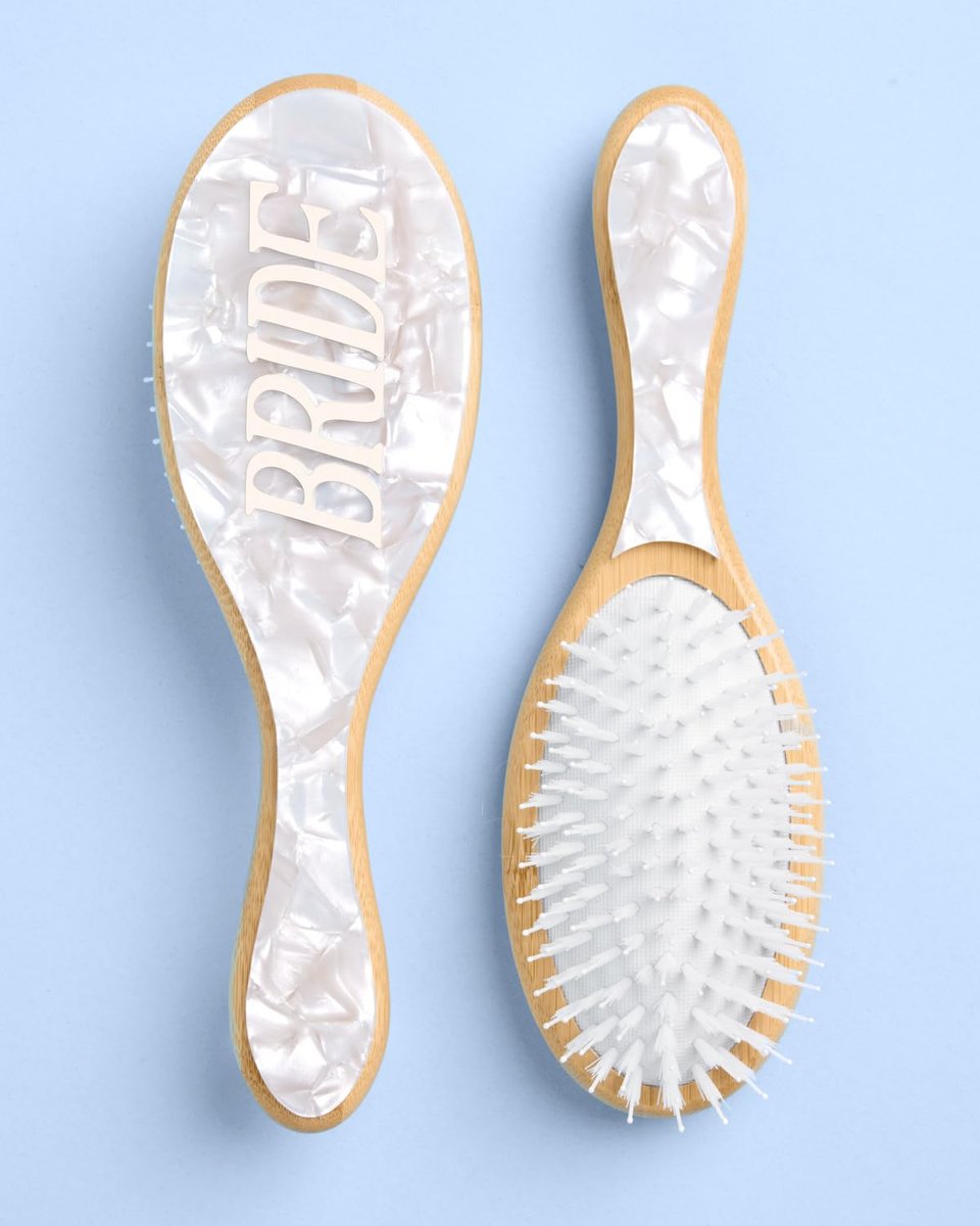 xo, Fetti Bride Hair Brush - Bamboo & Pearlescent Acrylic Wedding Hairbrush for Bachelorette, Bridal Shower, Engagement & Wedding Day Avelisse