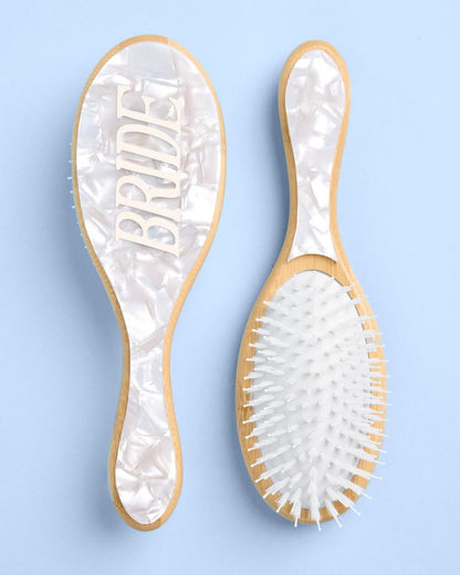 xo, Fetti Bride Hair Brush - Bamboo & Pearlescent Acrylic Wedding Hairbrush for Bachelorette, Bridal Shower, Engagement & Wedding Day Avelisse