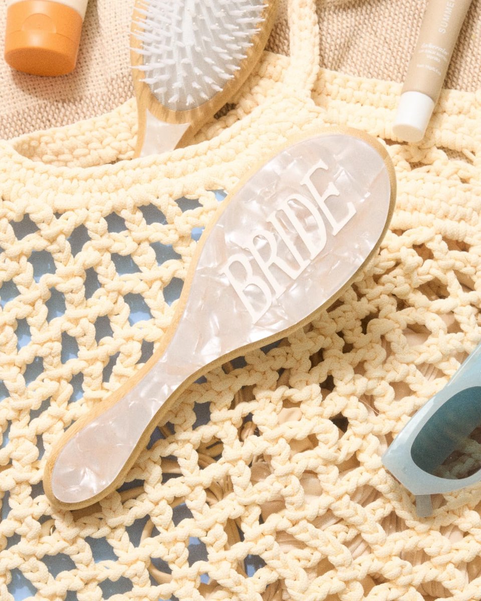 xo, Fetti Bride Hair Brush - Bamboo & Pearlescent Acrylic Wedding Hairbrush for Bachelorette, Bridal Shower, Engagement & Wedding Day Avelisse