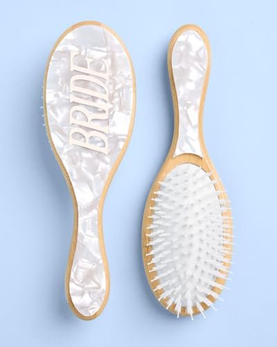 xo, Fetti Bride Hair Brush - Bamboo & Pearlescent Acrylic Wedding Hairbrush for Bachelorette, Bridal Shower, Engagement & Wedding Day Avelisse