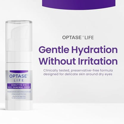 Optase LIFE Sensitive Eye Daily Renewal Cream - Hydrating Eye Cream for Dry & Sensitive Eyes, Smooths Fine Lines, Preservative-Free, Dermatologist Approved - 0.5 Fl Oz