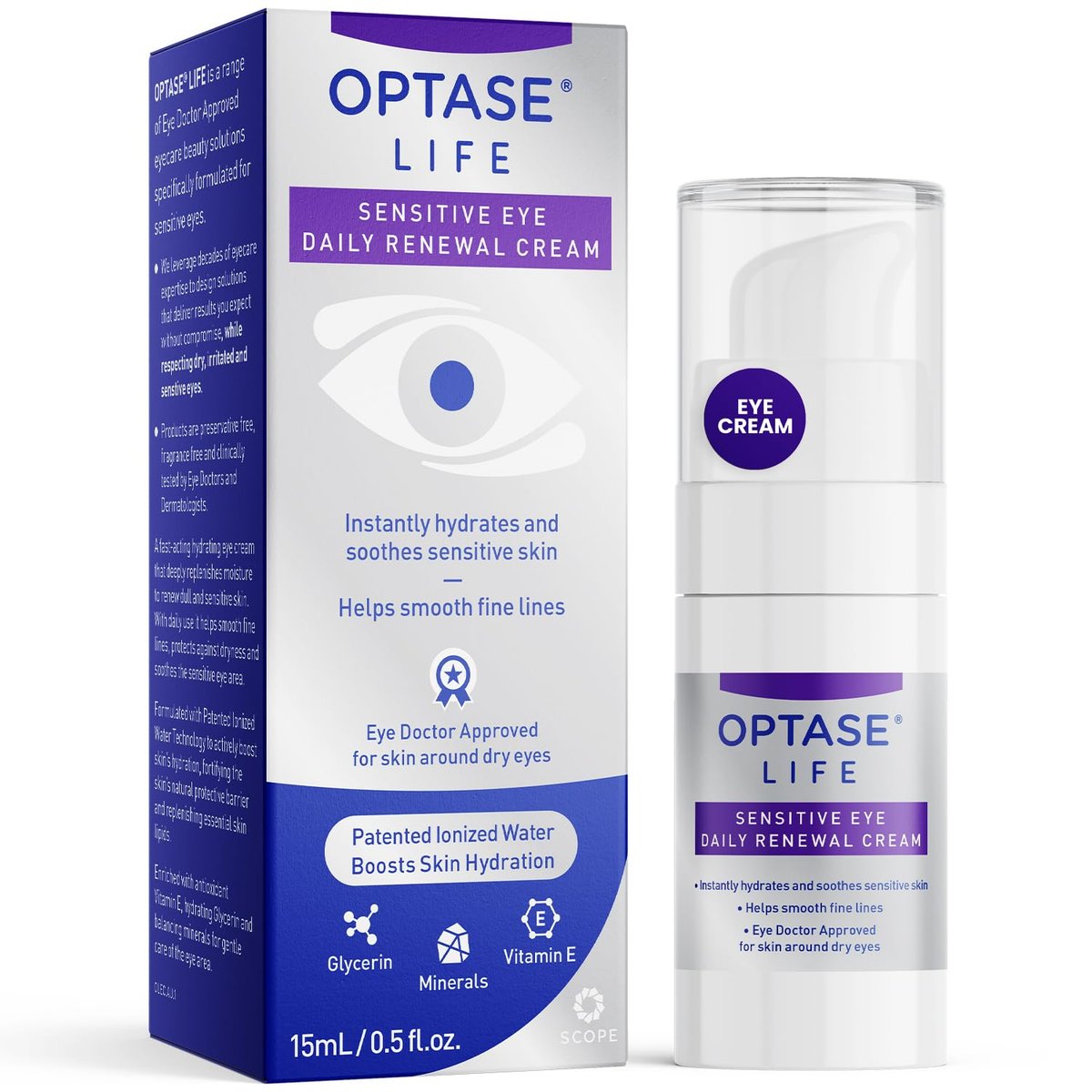 Optase LIFE Sensitive Eye Daily Renewal Cream - Hydrating Eye Cream for Dry & Sensitive Eyes, Smooths Fine Lines, Preservative-Free, Dermatologist Approved - 0.5 Fl Oz - görsel 2