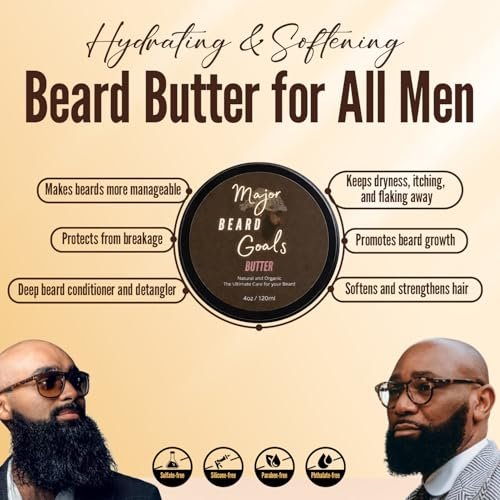 Major Beard Goals Beard Butter for Men - Leave-In Softener for Mustache & Beard Care, Cream Hydrates, Reduces Itchiness - Jamaican Black Castor Oil, Biotin, Collagen, & Shea Butter - 4oz Avelisse