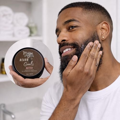 Major Beard Goals Beard Butter for Men - Leave-In Softener for Mustache & Beard Care, Cream Hydrates, Reduces Itchiness - Jamaican Black Castor Oil, Biotin, Collagen, & Shea Butter - 4oz Avelisse