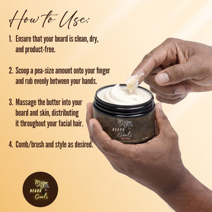 Major Beard Goals Beard Butter for Men - Leave-In Softener for Mustache & Beard Care, Cream Hydrates, Reduces Itchiness - Jamaican Black Castor Oil, Biotin, Collagen, & Shea Butter - 4oz Avelisse