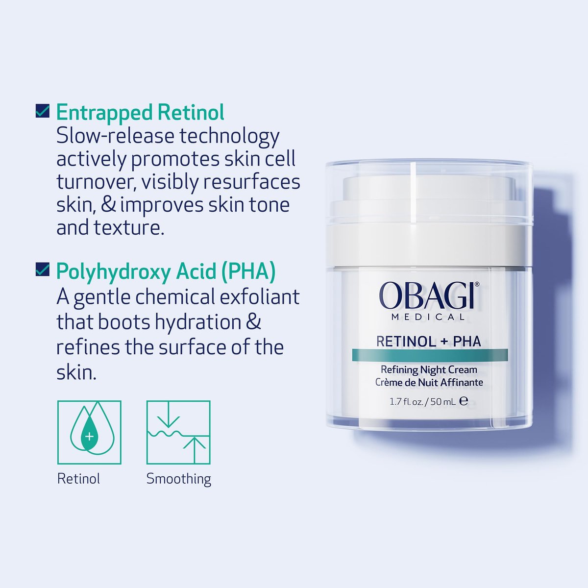 Obagi Medical Retinol + PHA Refining Night Cream – Dual-Action Anti-Aging Face Cream for Smoother, Renewed Skin & Even Complexion, 1.7 Oz Avelisse