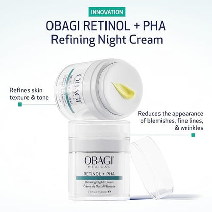 Obagi Medical Retinol + PHA Refining Night Cream – Dual-Action Anti-Aging Face Cream for Smoother, Renewed Skin & Even Complexion, 1.7 Oz Avelisse