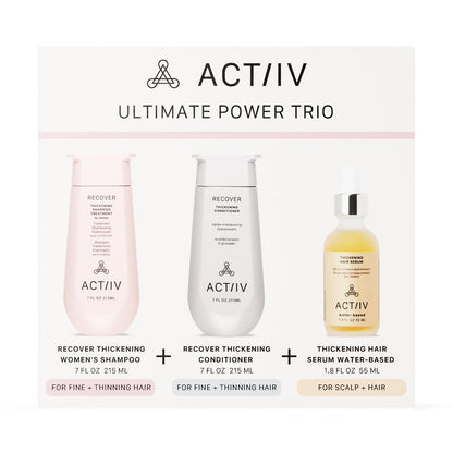 ACTIIV Ultimate Power Trio For Women – Shampoo, Conditioner & Serum for Fuller-Looking Hair, Scalp Soothing, Color-Safe, Vegan Avelisse