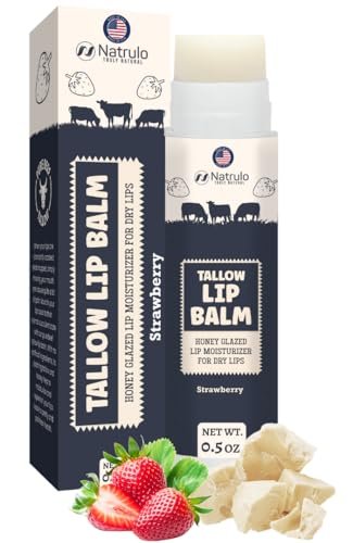 Natrulo Beef Tallow Lip Balm – Natural Tallow Beeswax Chapstick – Hydrating Moisturizer for Chapped Lips, Sensitive Skin – Strawberry Flavored, USA-Made - görsel 2