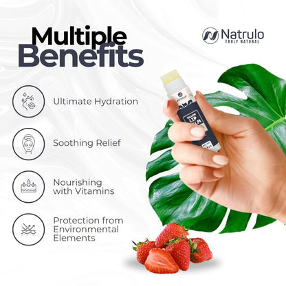 Natrulo Beef Tallow Lip Balm – Natural Tallow Beeswax Chapstick – Hydrating Moisturizer for Chapped Lips, Sensitive Skin – Strawberry Flavored, USA-Made