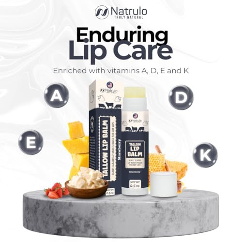 Natrulo Beef Tallow Lip Balm – Natural Tallow Beeswax Chapstick – Hydrating Moisturizer for Chapped Lips, Sensitive Skin – Strawberry Flavored, USA-Made - görsel 6