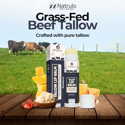 Natrulo Beef Tallow Lip Balm – Natural Tallow Beeswax Chapstick – Hydrating Moisturizer for Chapped Lips, Sensitive Skin – Strawberry Flavored, USA-Made - görsel 4
