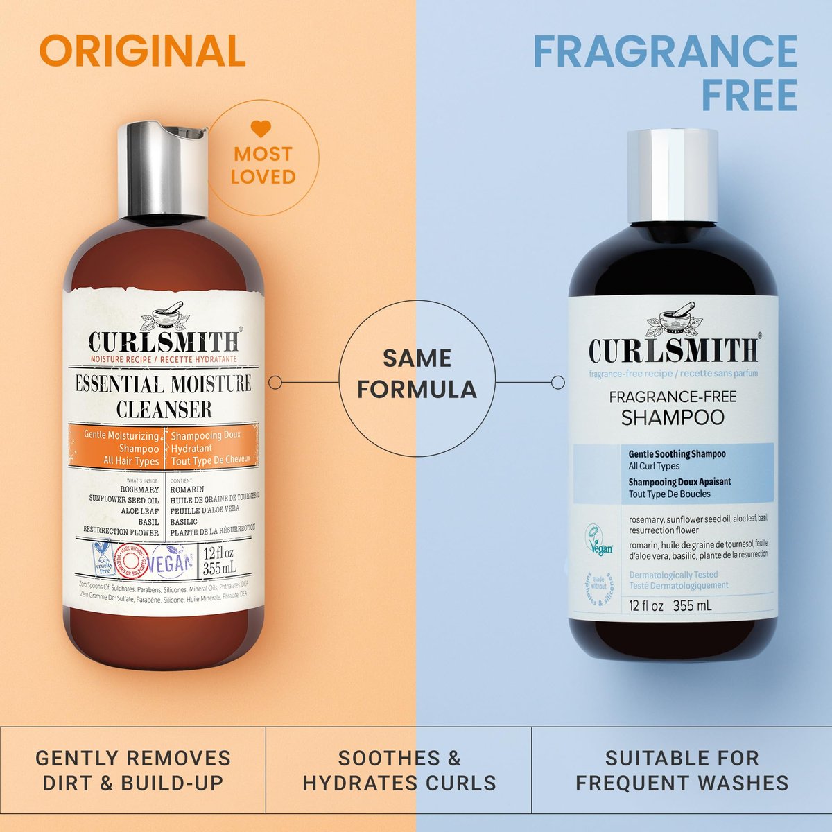 CURLSMITH Fragrance-Free Shampoo - Gently Cleanses Hair, Leaves Curls Feeling Silky and Moisturized (12 oz) Avelisse