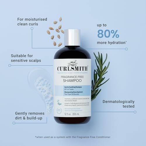 CURLSMITH Fragrance-Free Shampoo - Gently Cleanses Hair, Leaves Curls Feeling Silky and Moisturized (12 oz) Avelisse