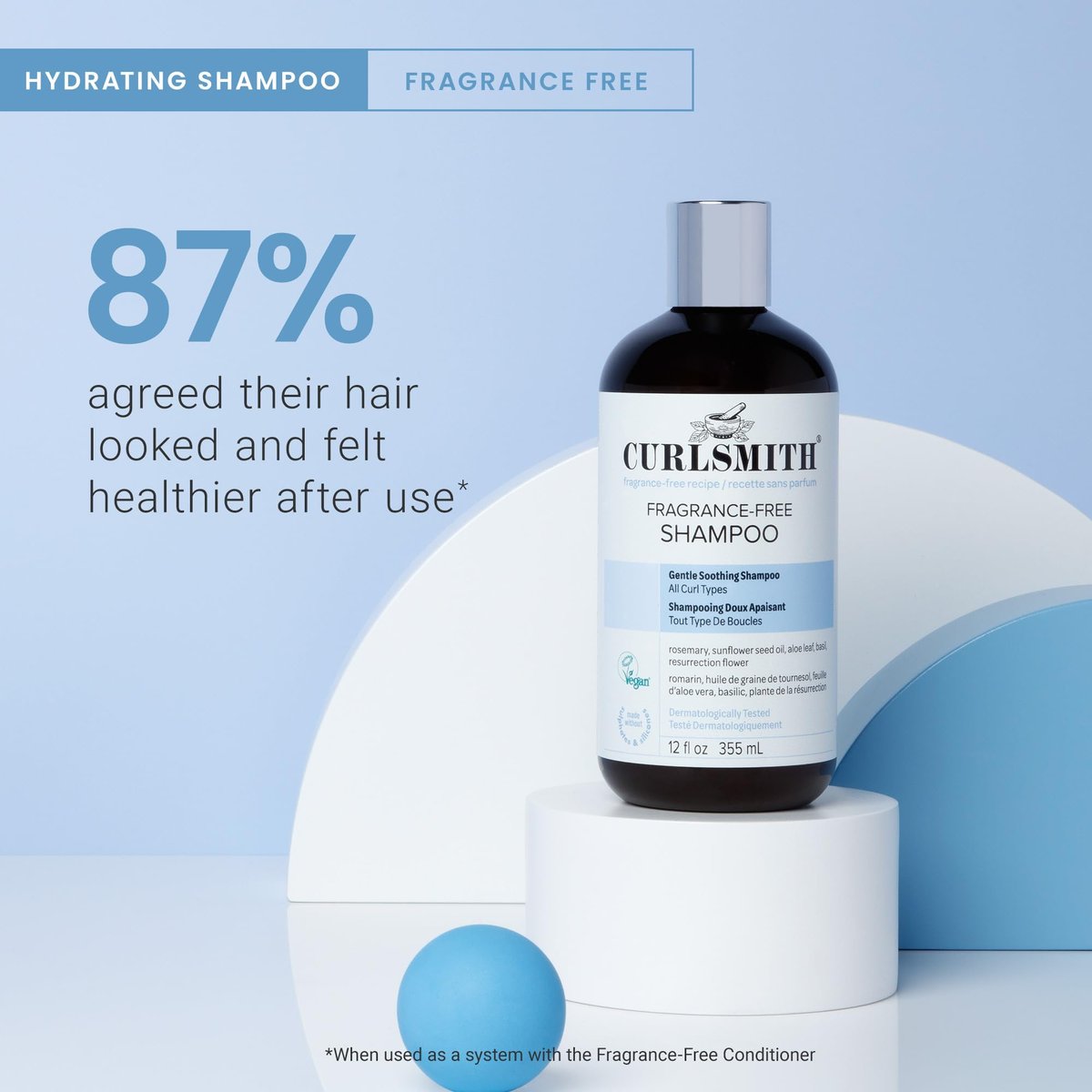 CURLSMITH Fragrance-Free Shampoo - Gently Cleanses Hair, Leaves Curls Feeling Silky and Moisturized (12 oz) Avelisse