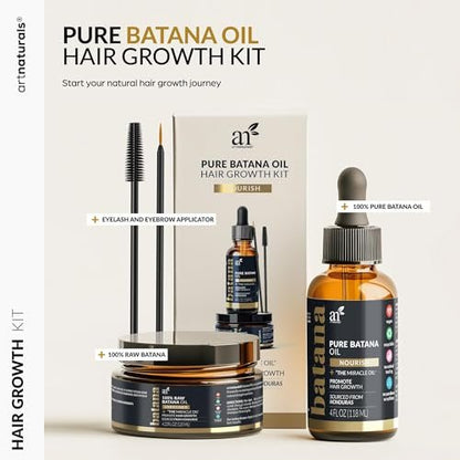 Batana Oil for Hair Growth – 4-Piece Set: Raw Batana Oil 4oz + 4.2oz Paste, Lash Wand & Brow Brush – Organic Dr. Sebi Inspired Products from Honduras – 100% Unrefined Miracle for Scalp, Edges & Eyebrows