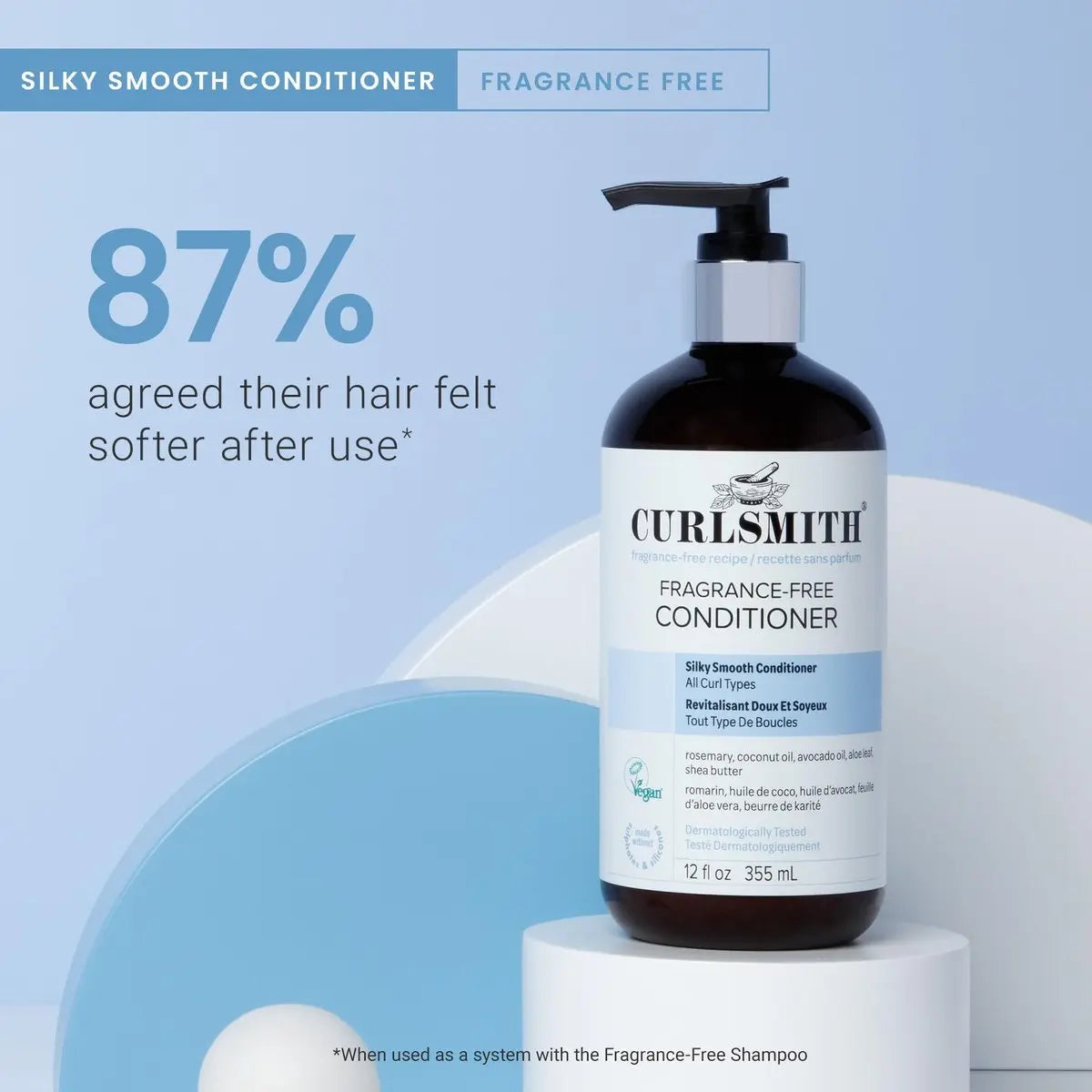CURLSMITH Fragrance-Free Conditioner - Gently Detangles, Softens and Smooths Hair for Silky Curls (12 oz) Avelisse