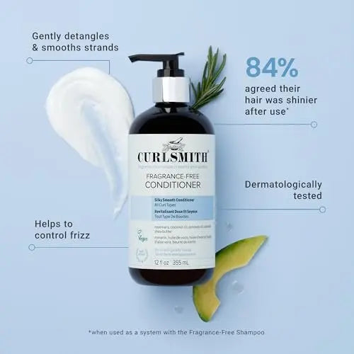 CURLSMITH Fragrance-Free Conditioner - Gently Detangles, Softens and Smooths Hair for Silky Curls (12 oz) Avelisse