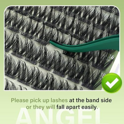 KEYYOU LASH 144Pcs D Curl Angel Eyelash Extension Clusters - Thick Wispy Natural Band Lash for DIY Home Use (Angel A02-D-8-18MIX)