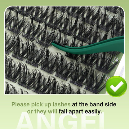 KEYYOU LASH 144Pcs D Curl Angel Eyelash Extension Clusters - Thick Wispy Natural Band Lash for DIY Home Use (Angel A02-D-8-18MIX)